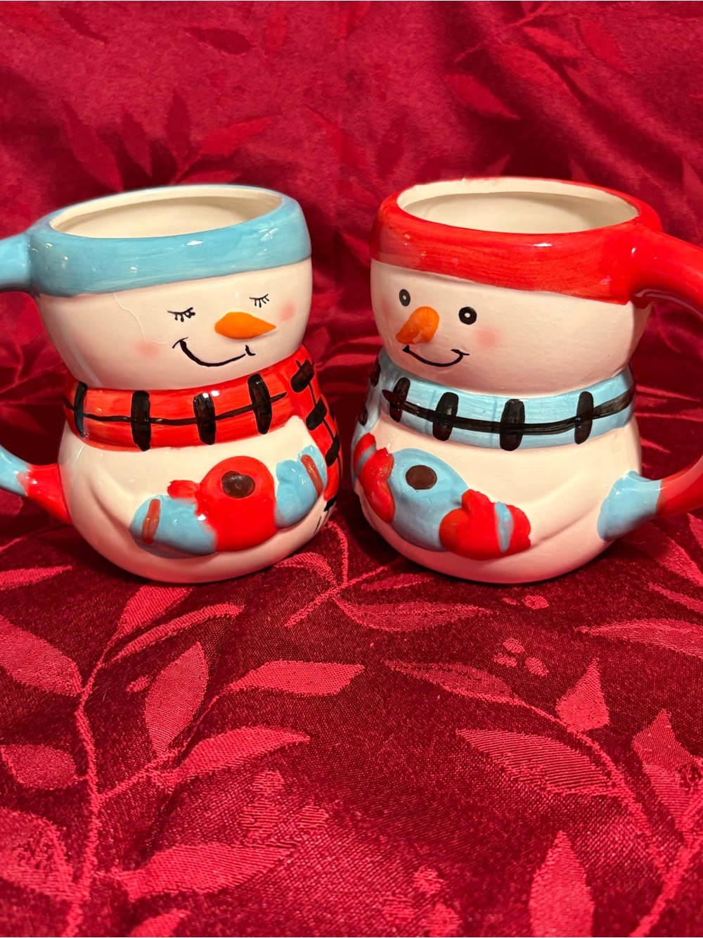 NWOT Bay Island Christmas Snowman Ceramic Mug Set of 2 Holiday Cocoa Cups